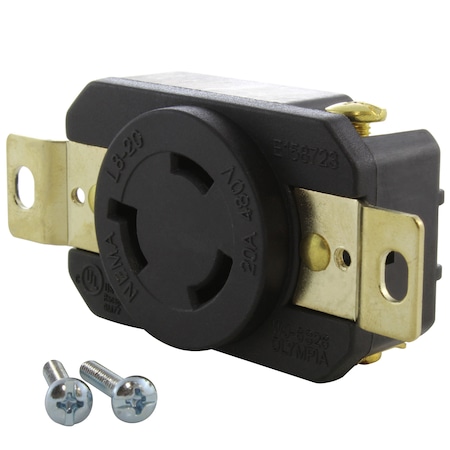 Ac Works Locking Receptacle, L8-20R, 20 A, 480V AC, 2 Pole, Flush Mount, Black FML820R